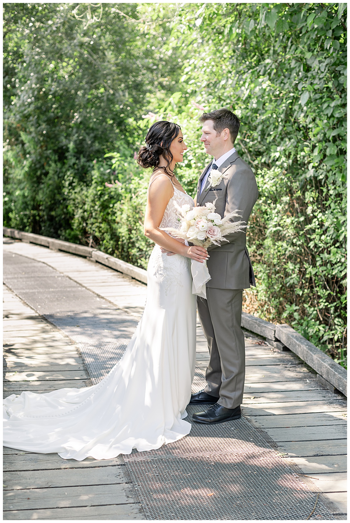 bride and groom at Deer Lake Park in Burnaby Vancouver