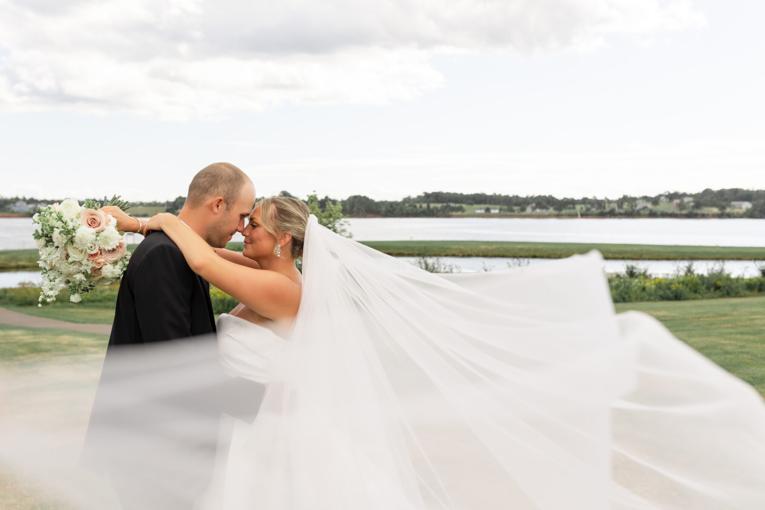 bride and groom veil photo